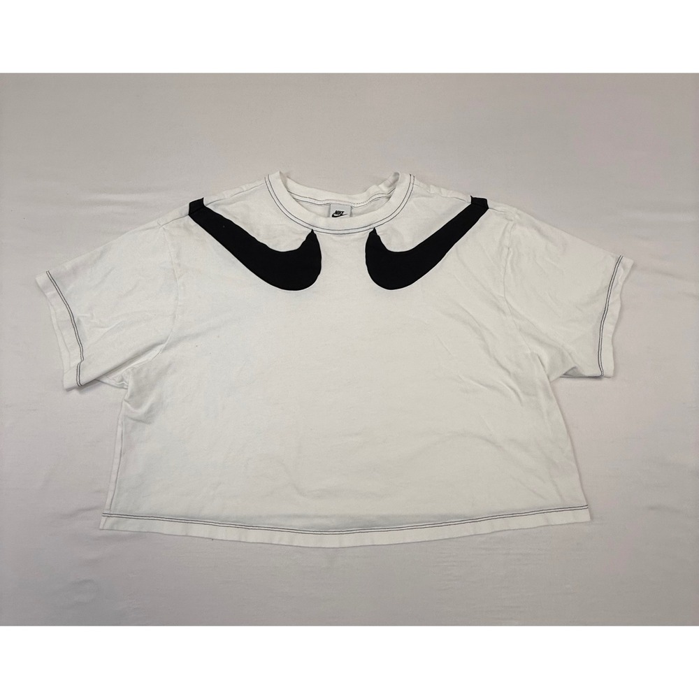 Nike Sportswear Essential Double Swoosh Crop Top White Black DR6238-100 Size 1X